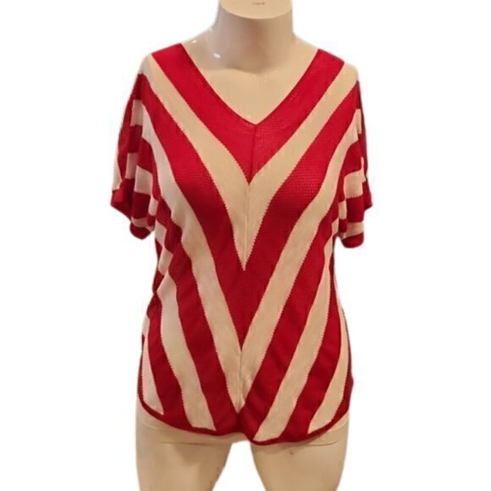 [Two-One-Two New York] Striped V-neck Blouse - Size XL
